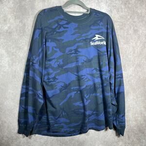 SeaWorld Rescue Spirit Jersey Tee Shirt Womens Size XL Blue Camouflage Crew Neck